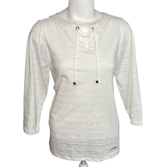 Jones New York Tops - Jones New York White Round Split‎ Neck with Tie Top Sz Small